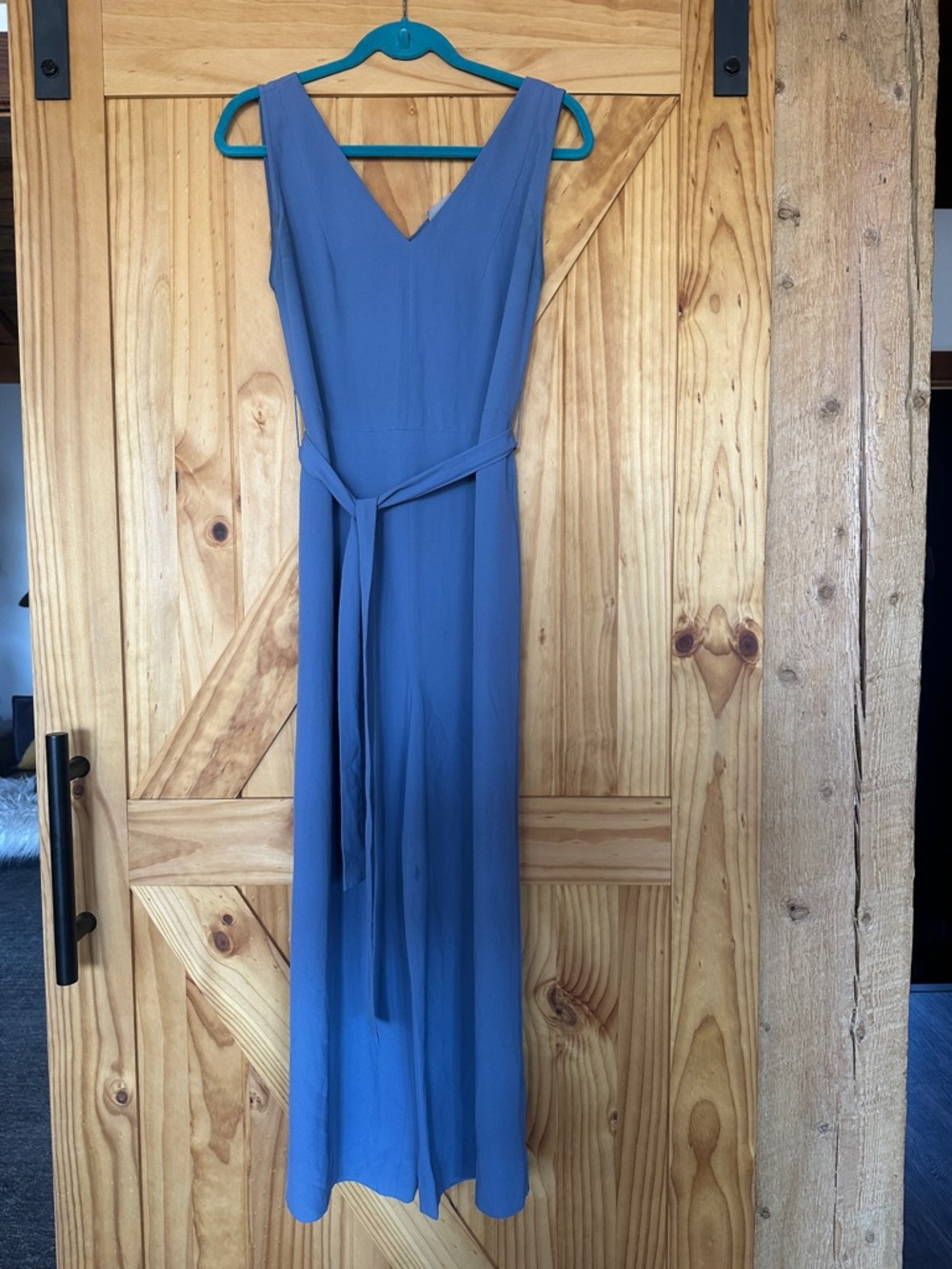Everlane Sleeveless V-Neck Blue Maxi Jumpsuit with Waist Tie